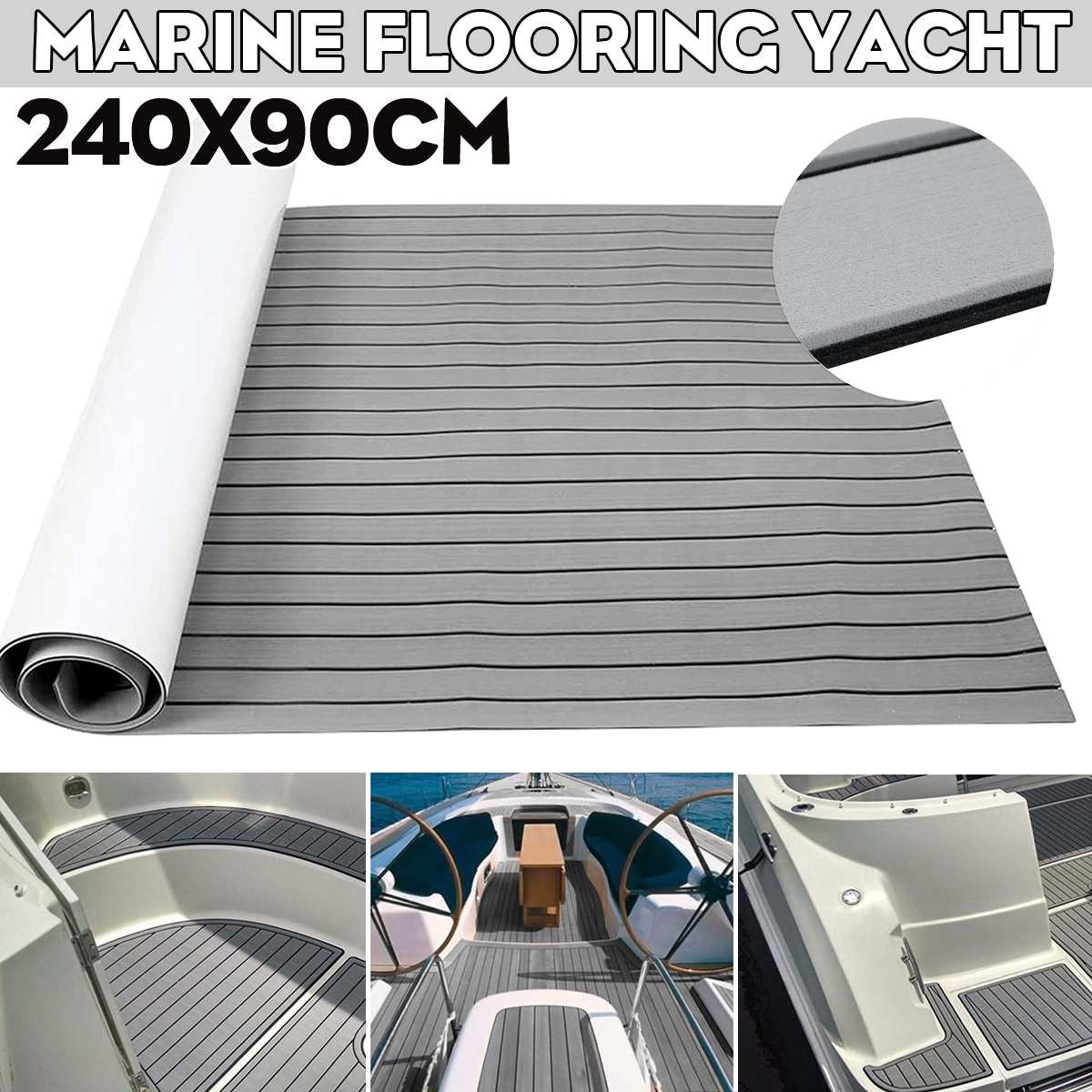 Revestimiento de espuma EVA antideslizante, hoja de cubierta de teca, gris claro, 95x36 ", 2400x900mm, para yate, barco, envío marino