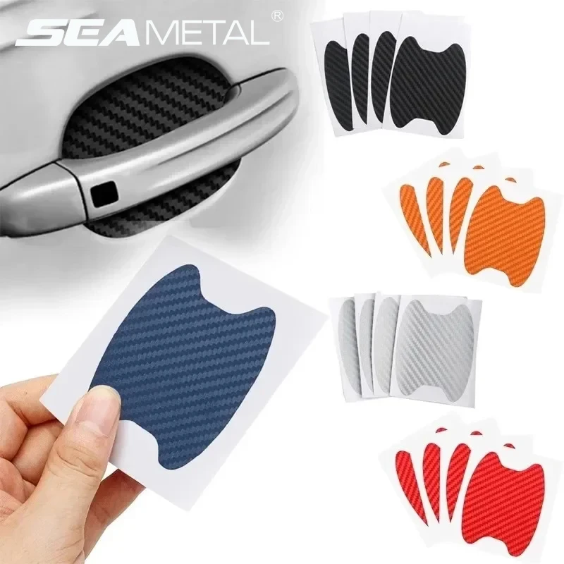 SEAMETAL 4 Uds pegatinas de molduras de estilo de coche pegatinas de puerta de coche cubierta resistente a arañazos de fibra de carbono película protectora de manija de coche