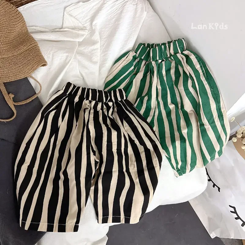 Weiche Atmungsaktive Baby Jungen Mädchen Shorts Gestreiften Casual Kinder Hosen Frühling Sommer Waden Länge Kleinkind Hosen Kinder Kleidung