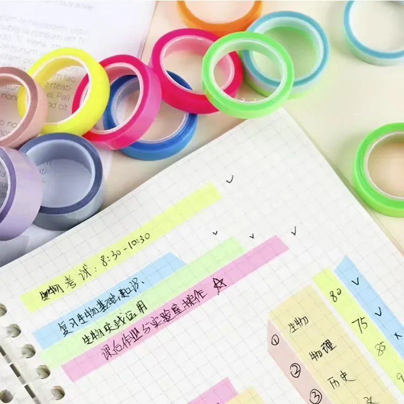 5Rolls Transparent Fluorescent Index Tabs Tape Morandi Book Annotation Sticky Notes 5m Reading Marking Tape School Supplies
