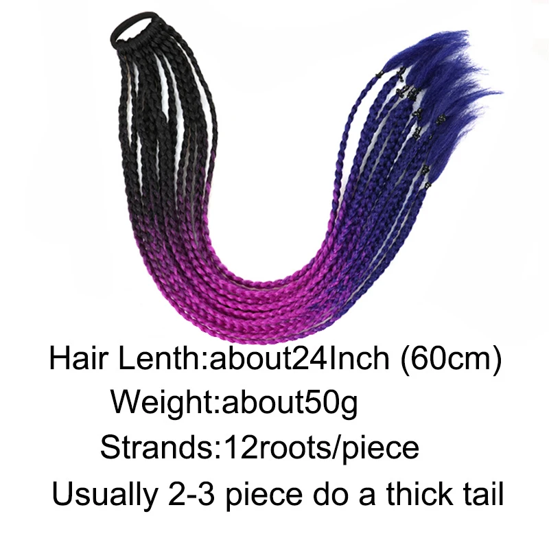 Perruque synthétique queue de cheval arc-en-ciel Y2K de 24 pouces, postiche longue tressée de boxe, Extension queue de cheval en Fiber haute température pour femmes