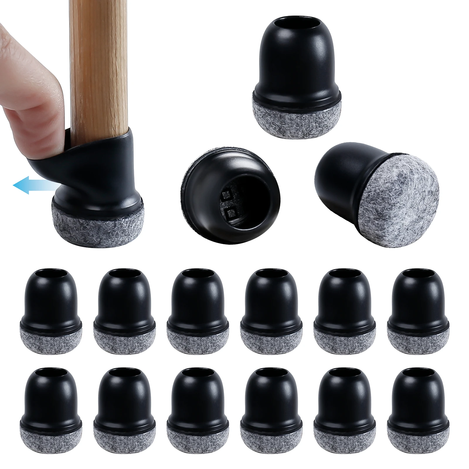 16 protectores de patas de silla de silicona antideslizante 360 ° Cubierta de pierna de muebles gruesa envuelta en la parte inferior de la almohadilla de fieltro para pisos de madera dura