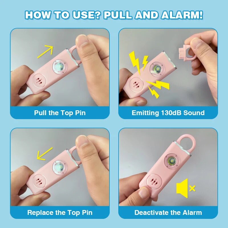 Сигнализация для самообороны, издаваемый шум 130 дБ, цвета в ассортименте