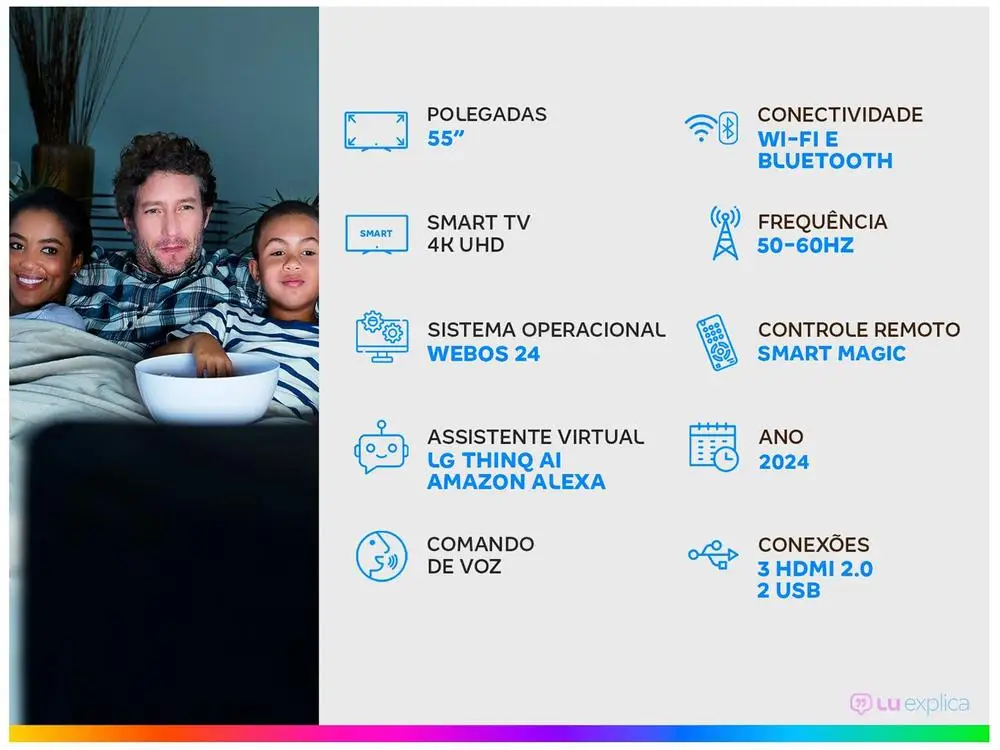 Smart TV 55" 4K LCD LED NanoCel LG 55NANO80TSA AI Processor Wi-Fi e Bluetooth 3 HDMI 2 USB