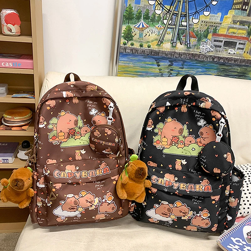 소녀를위한 만화 Capybara 배낭 소년 학생 십대 어린이 배낭 귀여운 캐주얼 경량 학교 가방 어린이 선물