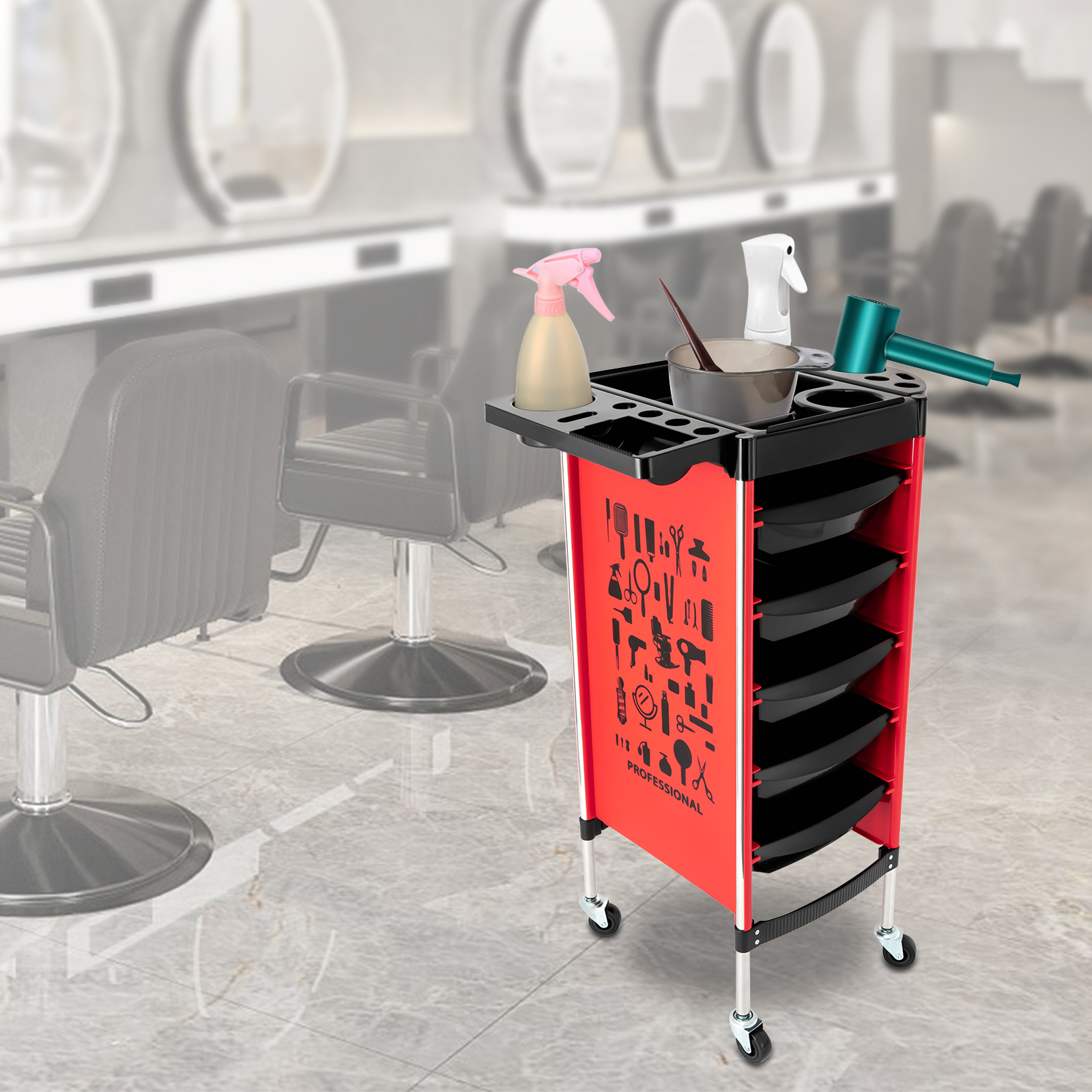 Chariot roulant pour Salon de beauté, plateau de coiffure avec 5 tiroirs, Station de coiffure SPA, chariot de Service de barbier, support de rangement