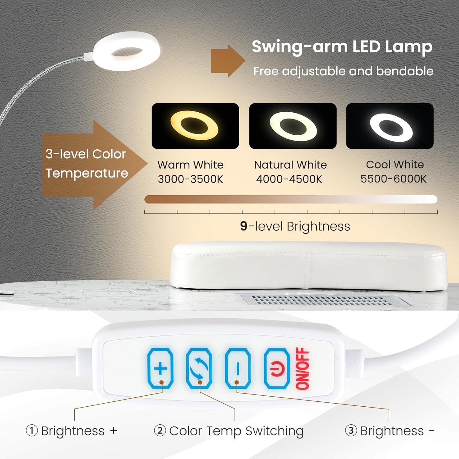 Nail Table All-in-One Manicure Desk w/Electric Dust Collector, LED Nail Lamp, Carry Bag & Wrist Cushion, Mobile Nail Desks w/Uni