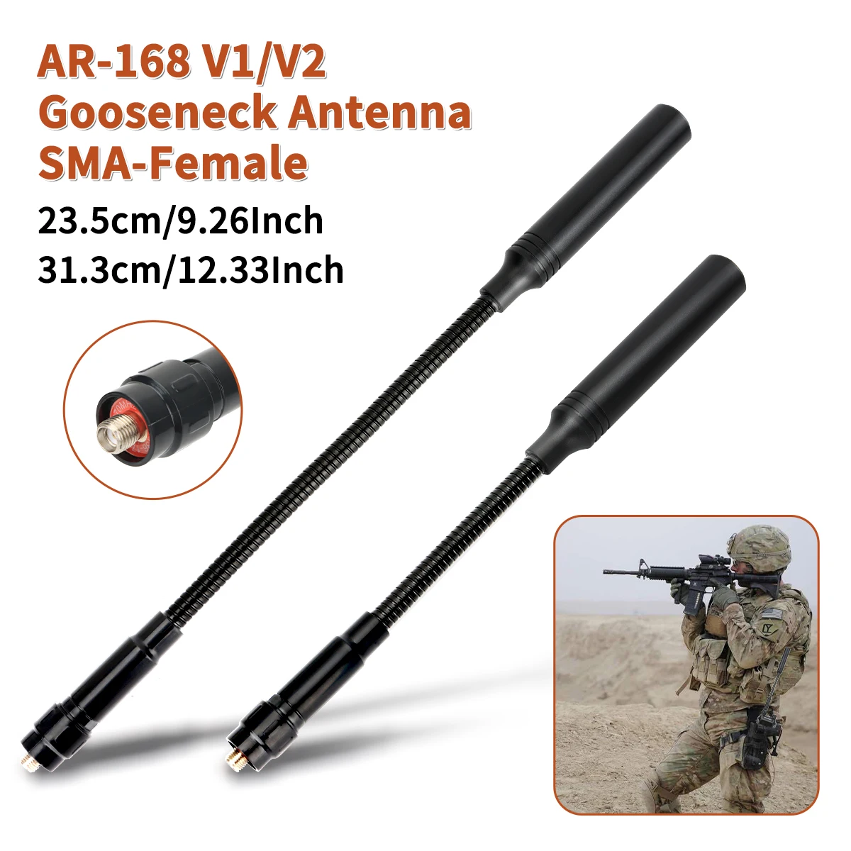 AR-168 Antena taktyczna Goosenecek dwuzakresowa SMA-żeńska do Quansheng UV K5 K5(8) K6 Baofeng UV-5R BF-888S UV 5RH 21 17 Pro K61