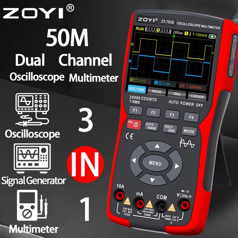 ZOYI ZT703S 702S osciloscopio Digital multímetro probador de transistores 50MHz ancho de banda 280MS frecuencia de muestreo soporte almacenamiento de forma de onda