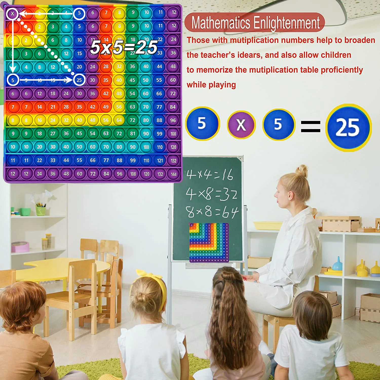 12x12 & 12+12 Multiplication Addition Math Game Pop Toys, Rainbow Silicone Both Sides Times Table Educational Toy Gifts for Kids