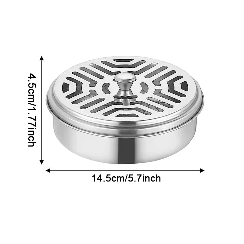 Soporte para bobinas de mosquitos, caja de bobina para mosquitos de acero inoxidable con cubierta, bandeja redonda para bobina de mosquitos, suministros antimosquitos fáciles de limpiar