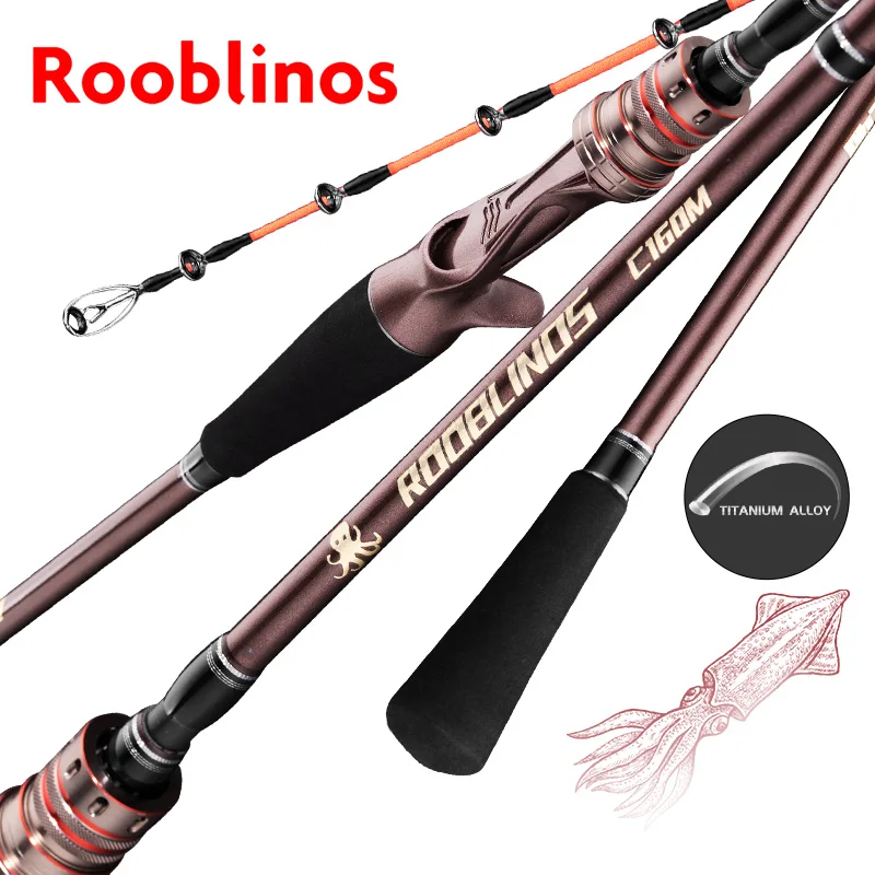 Rooblinos 오징어 막대 문어 막대 33T 탄소 섬유 티타늄 합금 팁 1.6m 스피닝 캐스팅 낚싯대 보트 오션로드