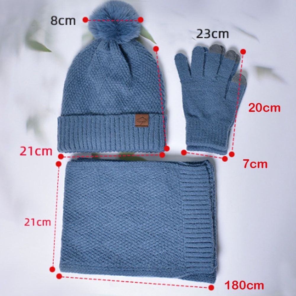 3Pcs/Set Winter Touchscreen Knitted Hat Neck Protection Warm Scarf Gloves Set Windproof Outdoor Beanies Hat Men Women