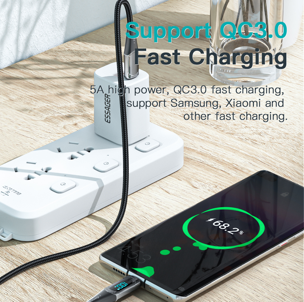 Essager-Cable USB tipo C a USB C, cargador de carga rápida, 100W/5A, PD, para Macbook, Xiaomi, Samsung, tipo C, 2M