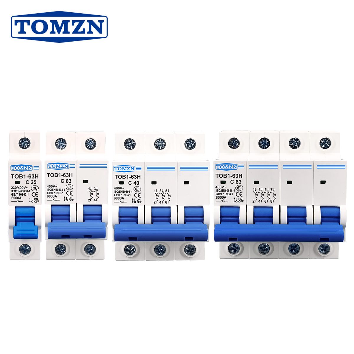 AC MCB TOB1-63H C Curve 230/400V ~ 50HZ/60HZ Mini Circuit Breaker 1P 2P 3P 4P 3A 6A 10A 16A 20A 25A 32A 40A 50A 63A