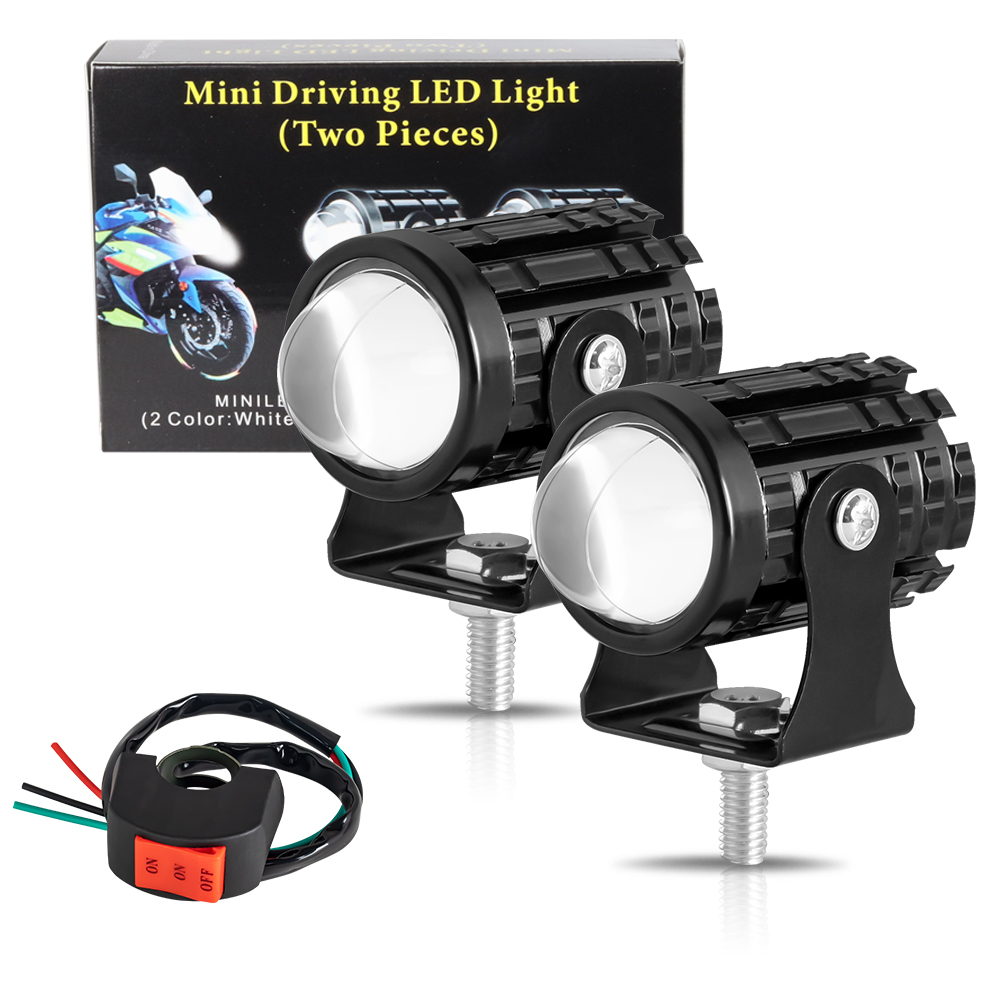 2 stks Super Heldere Motorfiets Spotlight LED Koplamp Projector Fisheye Lens LED Moto Mistlampen Extra Verlichting Met Schakelaar
