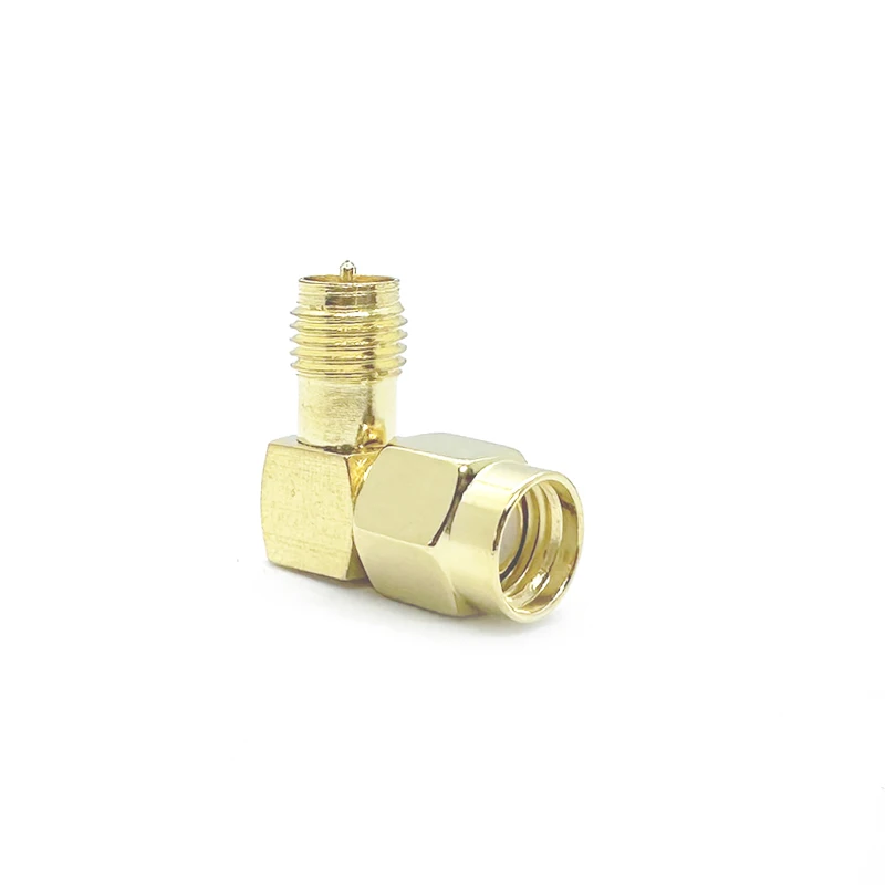Adaptador RF SMA de 90 grados, polaridad inversa, RPSMA macho a RP-SMA hembra, conector de ángulo recto para antenas de Dron