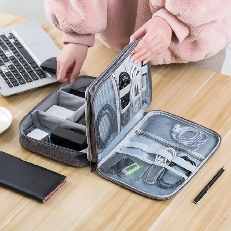Organizador electrónico Digital multifuncional de gran capacidad, resistente al agua, cargador de línea de datos USB, enchufe, bolsa de almacenamiento de viaje para auriculares