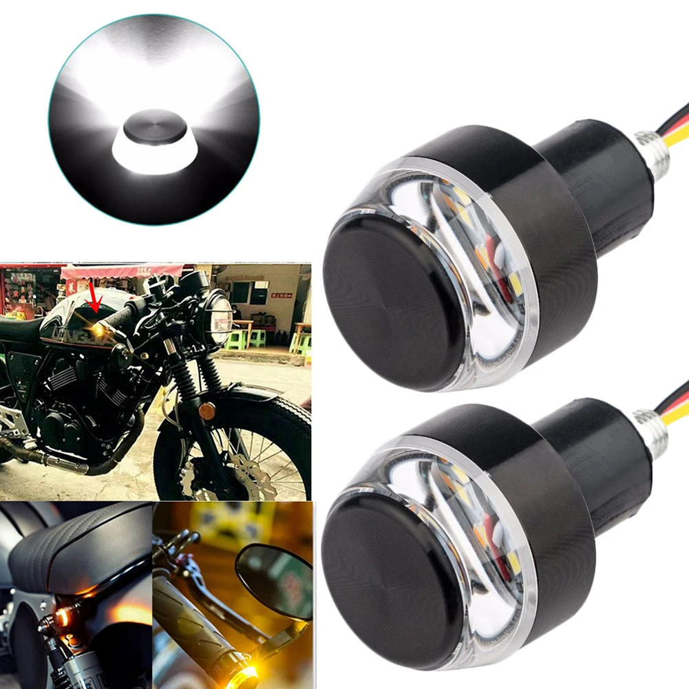 2 Stuks Motorfiets Led Stuur End Richtingaanwijzer Wit Geel Flasher Handgreep Bar Blinker Zijmarkeringslamp verlichting 12V