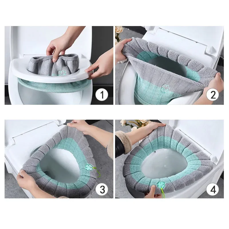 Warmer Toilettensitzbezug, bequem, dick gestrickt, O-förmig, universelles Badezimmer, waschbares Toilettenkissen, Closestool-Matte, Pad-Abdeckung