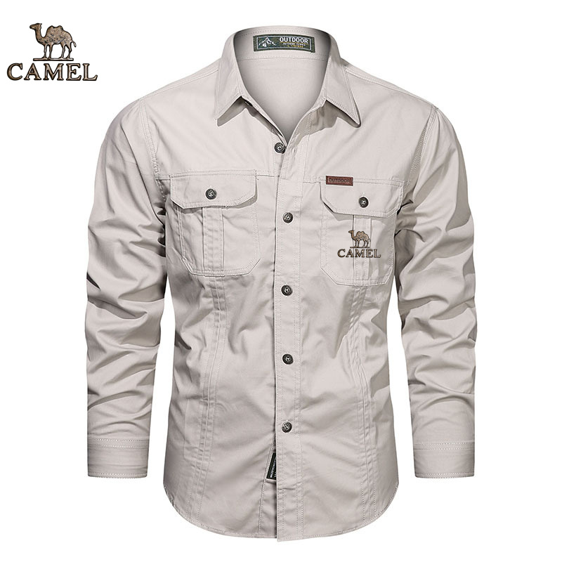 Camisas nuevas de manga larga para hombre, camisas informales de algodón puro con emblema auténtico de Camel, temporada primavera y otoño, 2024