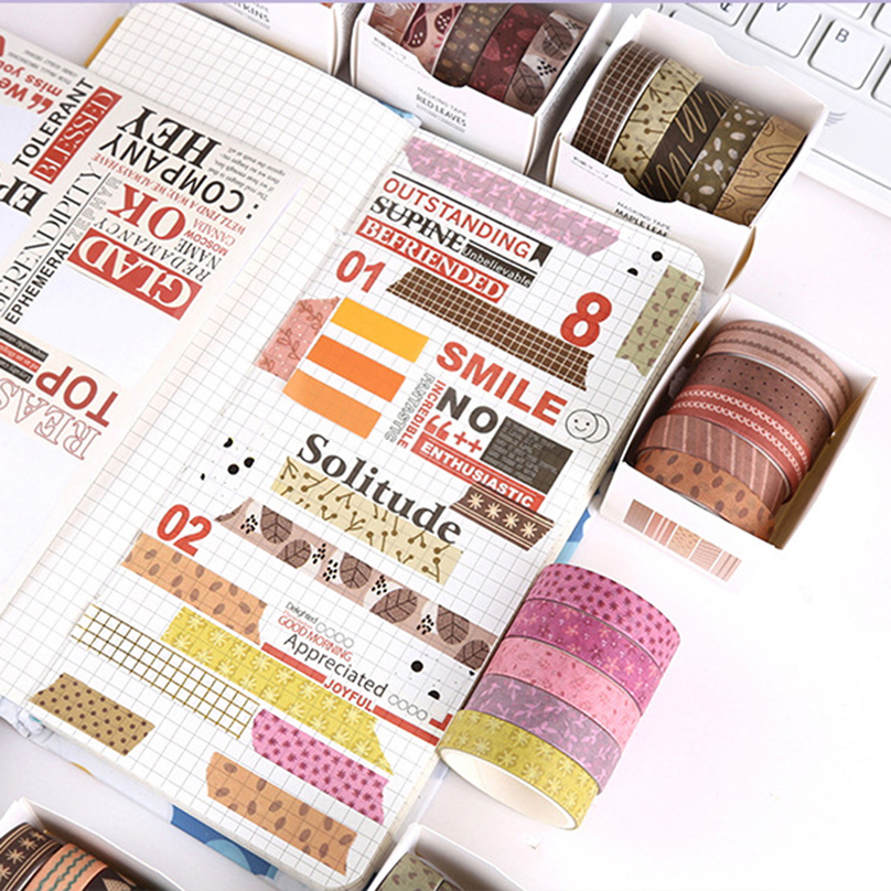 5Rolls Retro Washi Tapes Scrapbooking Supplies Basic Decorative Adhesive Tape Journaling Materials Diary Decoration Masking Tape