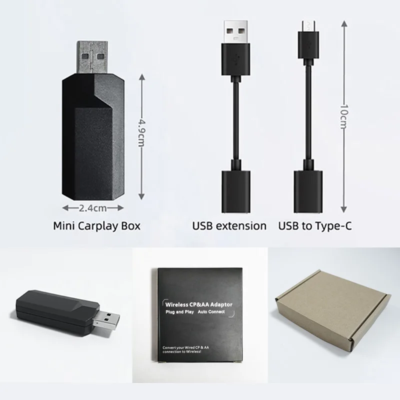 Caja 2 en 1 con cable a inalámbrico, adaptador automático CarPlay Android para estéreo de coche OEM, Plug and Play, enlace inteligente, conexión rápida Universal