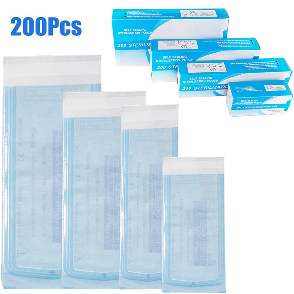 Bolsa de esterilización autosellante, bolsas para herramientas de uñas, papel de grado, accesorios de tatuaje Dental desechables, bolsa de almacenamiento de herramientas, 200 Uds.