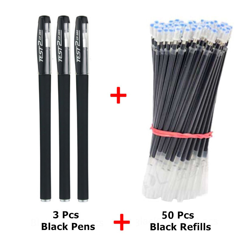 3 Gel Pens + 50 Refills Set 0.38mm Black Blue Red Ink Bulk Pens Thin Tip Journal Writing School Supplies Stationery Wholesale