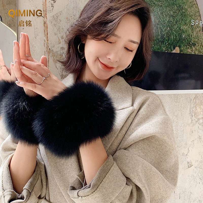 Mùa Đông Thực Cáo Lông Thú Vòng Bít Ấm Lông Cổ Tay Lông Thú Tay Lông Tơ Lông Lót Cổ Tay Cho Nữ Áo Vòng Tay Theo vòng Tay Dây Đeo Tay