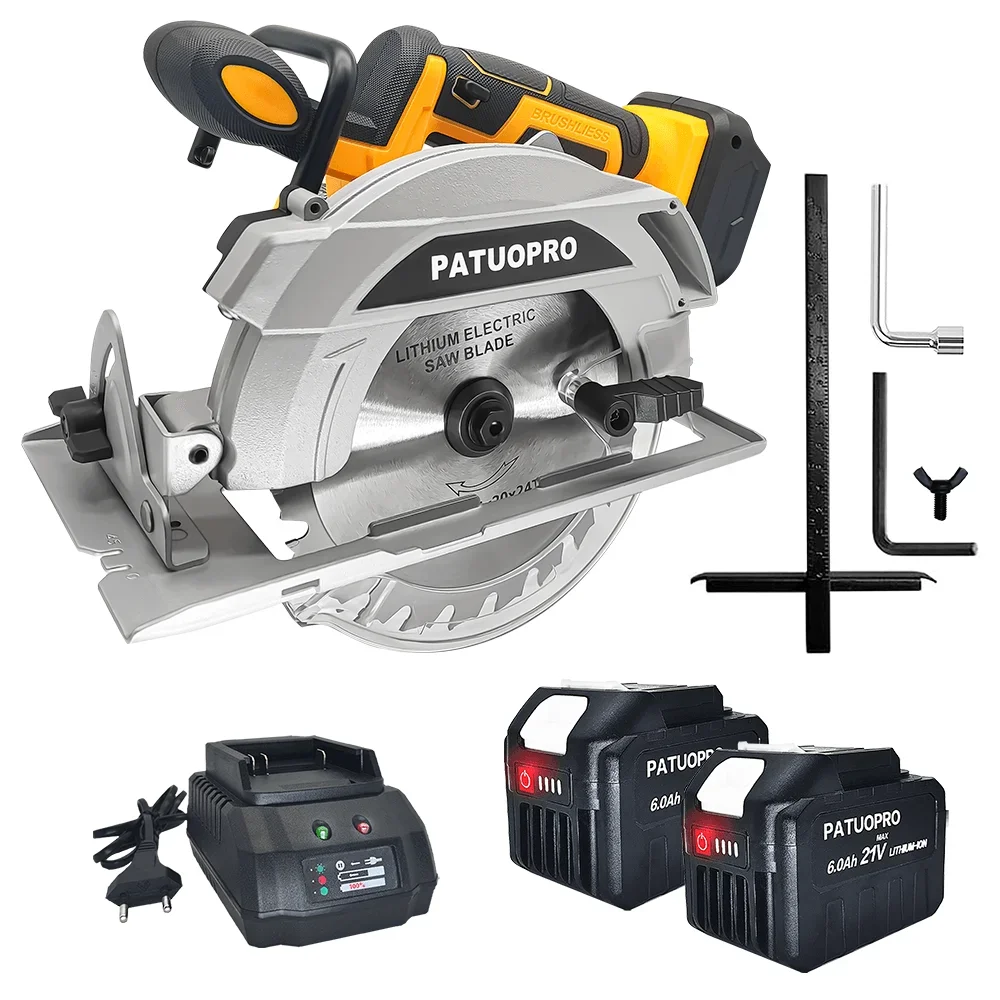 PATUOPRO-sierra Circular sin escobillas de 1500W, sierra eléctrica inalámbrica de 6,5 pulgadas, herramientas eléctricas de corte de piedra para carpintería, batería Makita de 18V