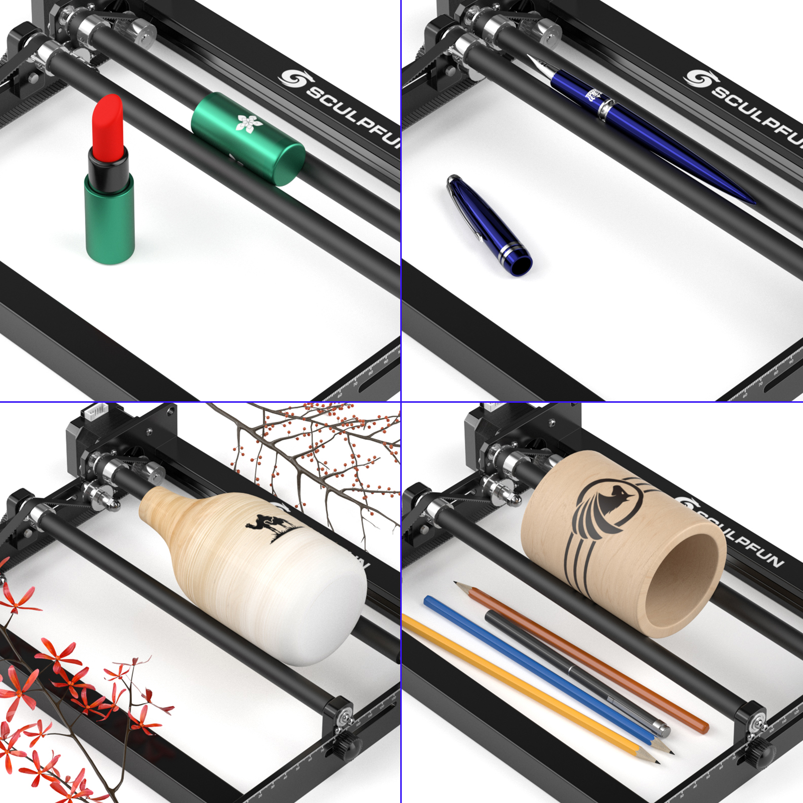 SCULPFUN Laser-Rotationswalze, Lasergravierer, Y-Achse, Rotationswalze 360 ° Drehbar für 6–150 mm verschiedene Gravurdurchmesser
