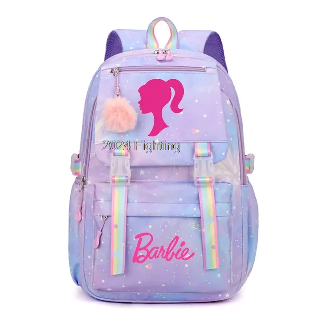 핑크 만화 바비 백팩, 소년 소녀 키즈 그라데이션 램프, 여성 백팩, 십대 간단한 책가방, Capcity 여행 노트북 배낭
