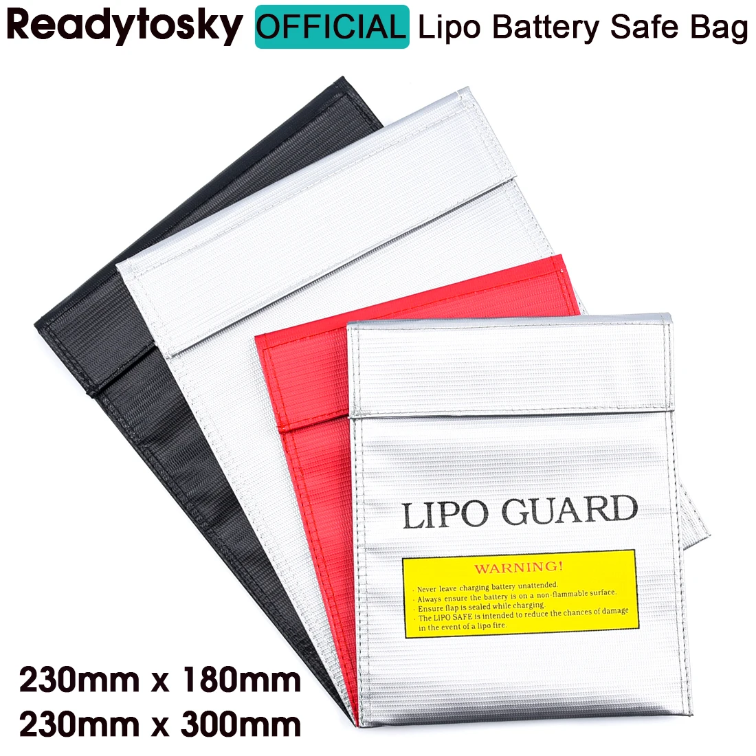 ถุงนิรภัยแบตเตอรี่กันไฟ & กันน้ำ RC Lipo คุณภาพสูงถุงนิรภัยนิรภัยป้องกันแบตเตอรี่18X23ซม. 30x23ซม. สีแดงสีดำเงิน
