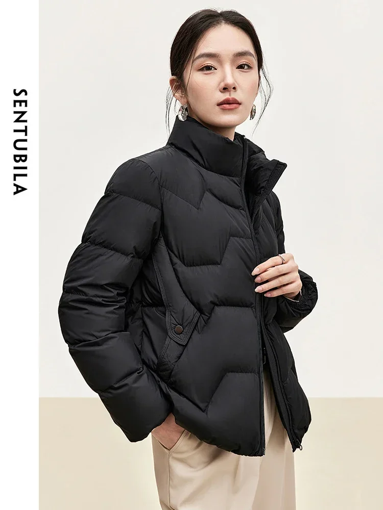 Sentugama-女性用ショートダウンフグジャケット、ダックダウンコート、軽量、スタンドネック、ジッパー、女性用衣類、冬、w44y56637,2024