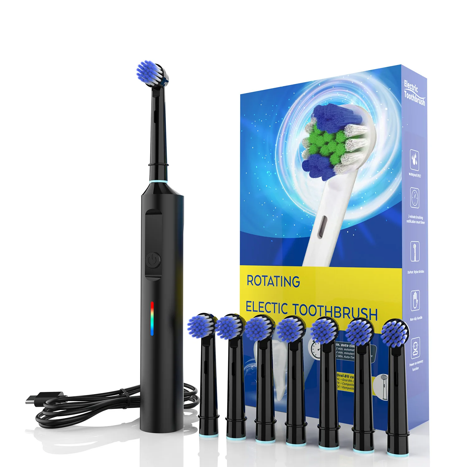 Intelligente rotierende elektrische Zahnbürste, wiederaufladbare rotierende Zahnbürstenköpfe, kompatibel mit Oral B Ersatzbürstenköpfen