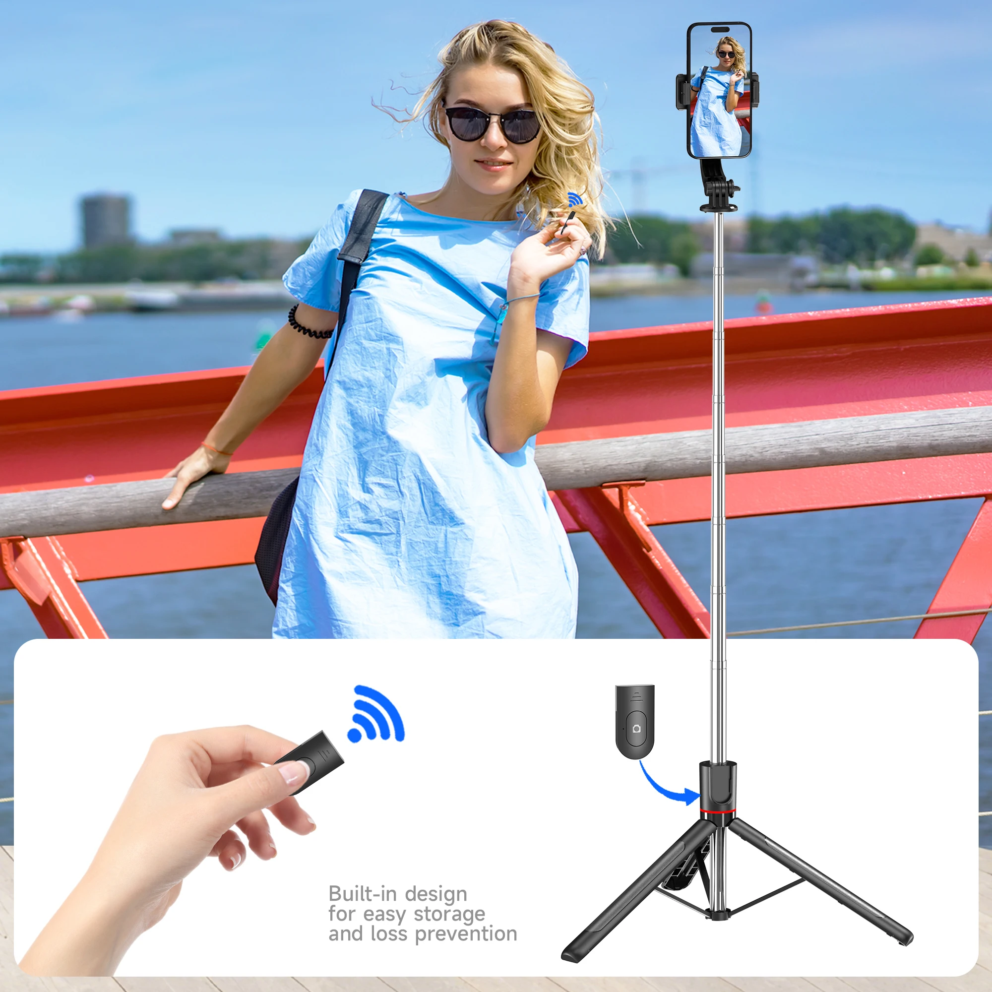 F15 mit kabelloser Fernbedienung, 68-Zoll-Selfie-Stick, Telefon-Desktop-Ständer, Stativ für iPhone, Android, Smartphone, Schießen, Vlog