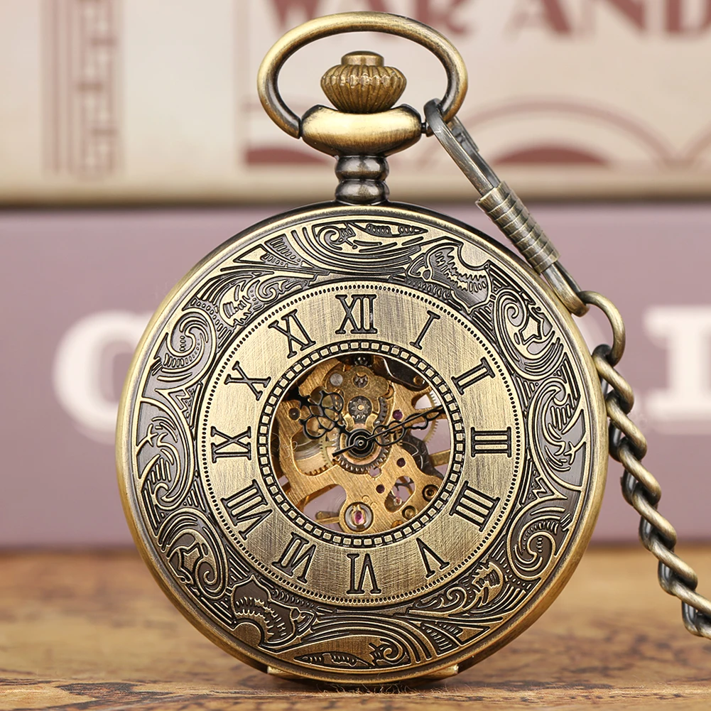 Vintage Charme römische Ziffern mechanische Hand Wicklung Herren Taschenuhr antike stilvolle Thanksgiving Geschenk Retro Tasche Uhr
