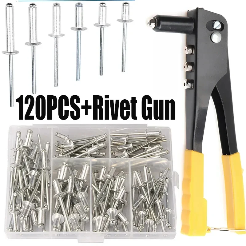 BIESUO Heavy Duty Riveter Set Pop Rivet Gun 120Pcs Blind Rivets Assortment Kit Hand Tools Rivet Nut Tool