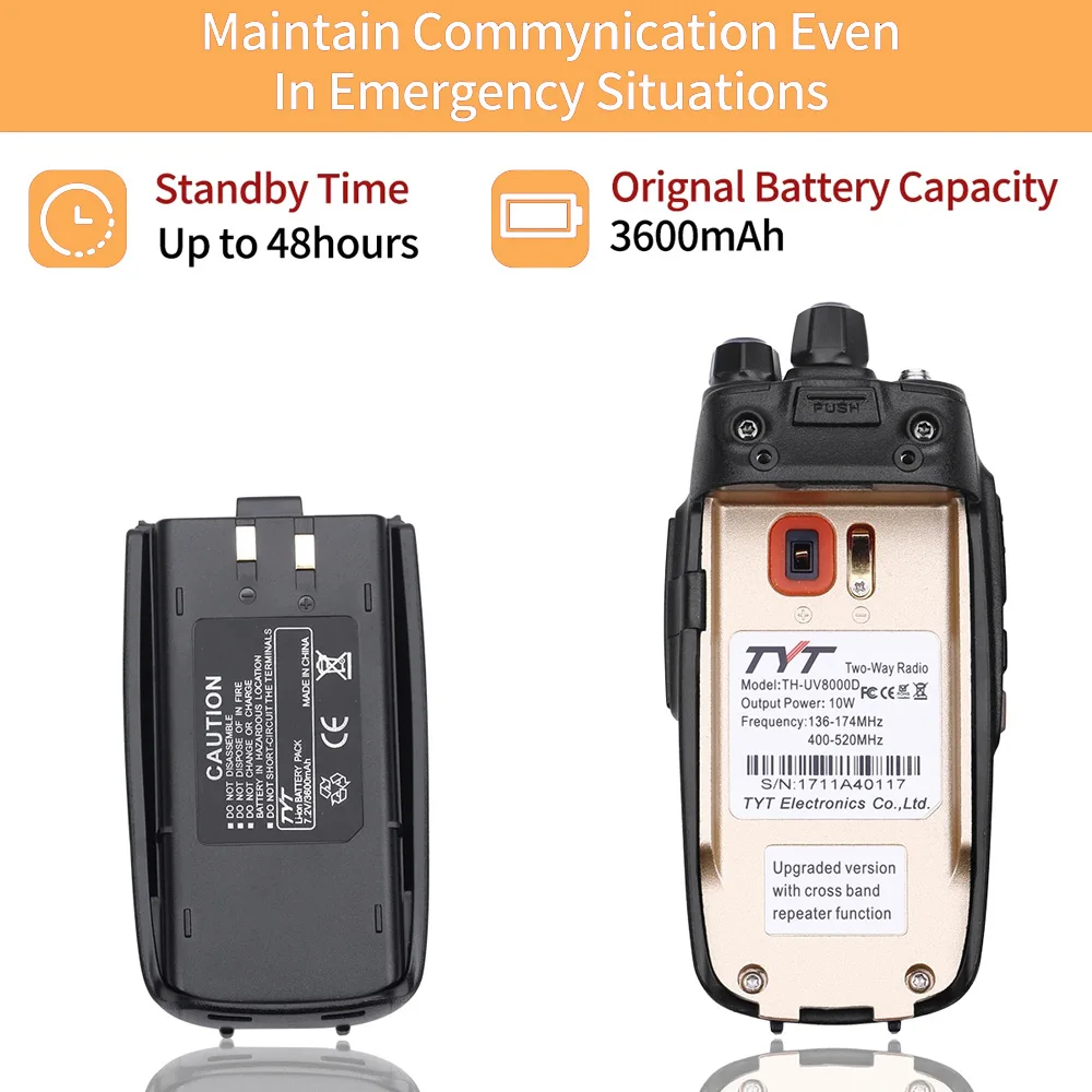 TYT TH-UV8000D High Power 10W Dual Band Handheld Transceiver 10KM Amateur Two Way Radio Cross-band Repeater Function FM Radio