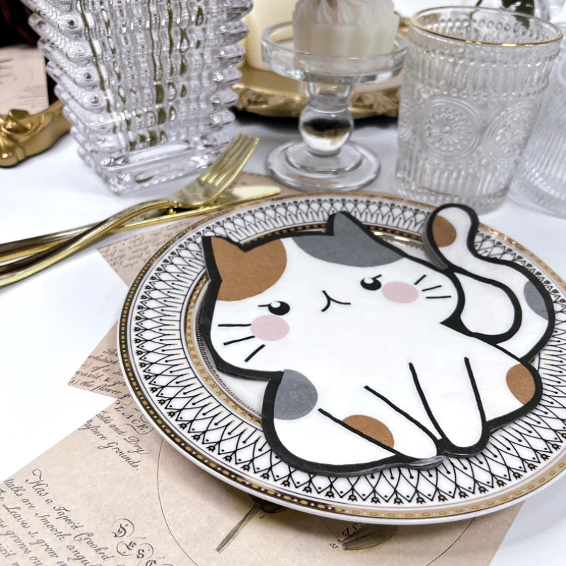 20 шт./упаковка, детские бумажные салфетки с рисунком кошки, 32 х33 см