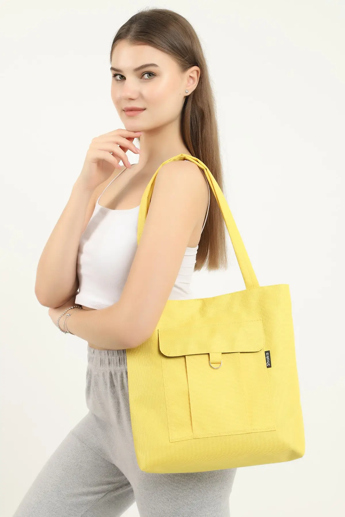 U7 Tas Bahu dan Lengan Kuning 35X35 Cm Tas Musim 2022 Kualitas Tren Mode Wanita Muda Lengan Panjang Berpola