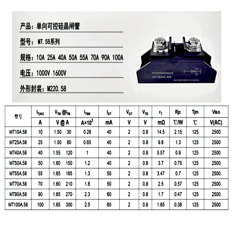 シングルサイリスタモジュールmt100a,mt55a.58シリーズ,10a25a40a50a55a,90a70a100a,1000v,1600v,mt100a,小型パッケージ