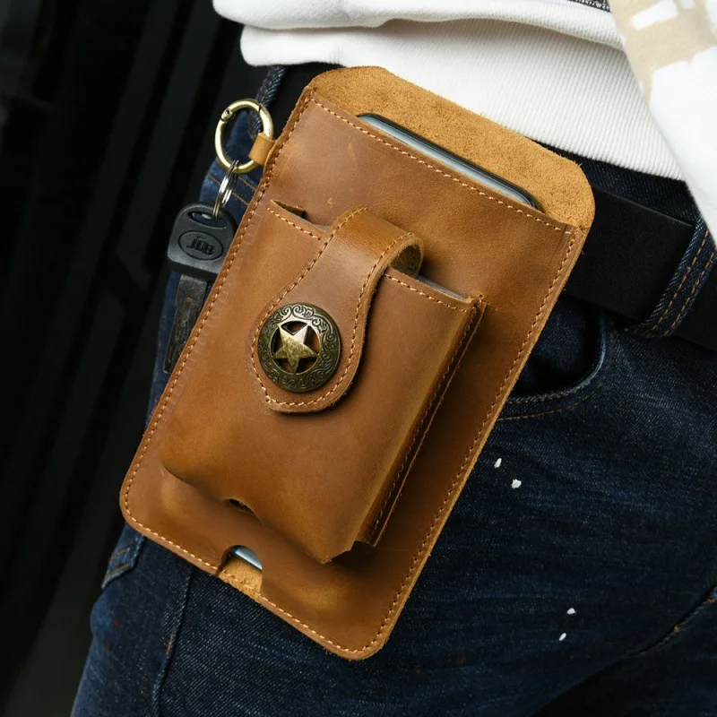 AIGUONIU Marke Männer Crazy Horse Leder Taille Tasche Reise Fanny Pack Männlichen Gürtel Schleife Hüfte Bum Taille Tasche Beutel Taille Pack Karte Pack