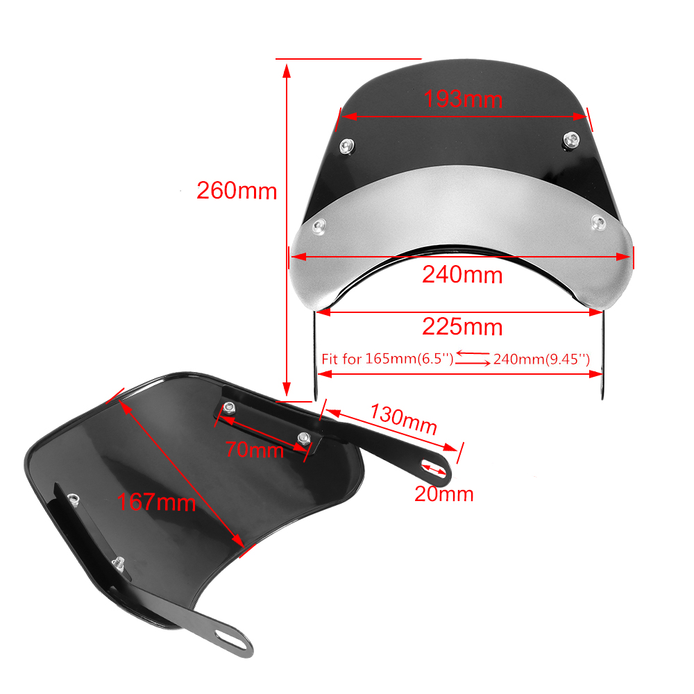 6.5"-9.45" Motorcycle Headlight Windshield Wind Deflector Windscreen Universal for Harley Honda Yamaha Kawasaki Suzuki
