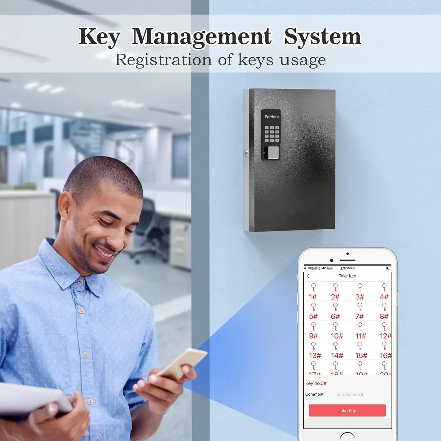 Hier 32 Schlüssels chloss, intelligenter Wand schlüssels chrank, otp/App Bluetooth/fester Code zum Entsperren des Schlüssel verwaltungs safes