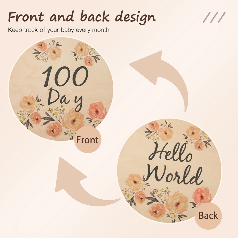 1 Bộ Cho Bé Bằng Gỗ Cột Mốc Thẻ Đôi Mặt Hoa Hàng Tháng Cột Mốc Thẻ Mang Thai Dấu Sơ Sinh Đạo Cụ Chụp Ảnh