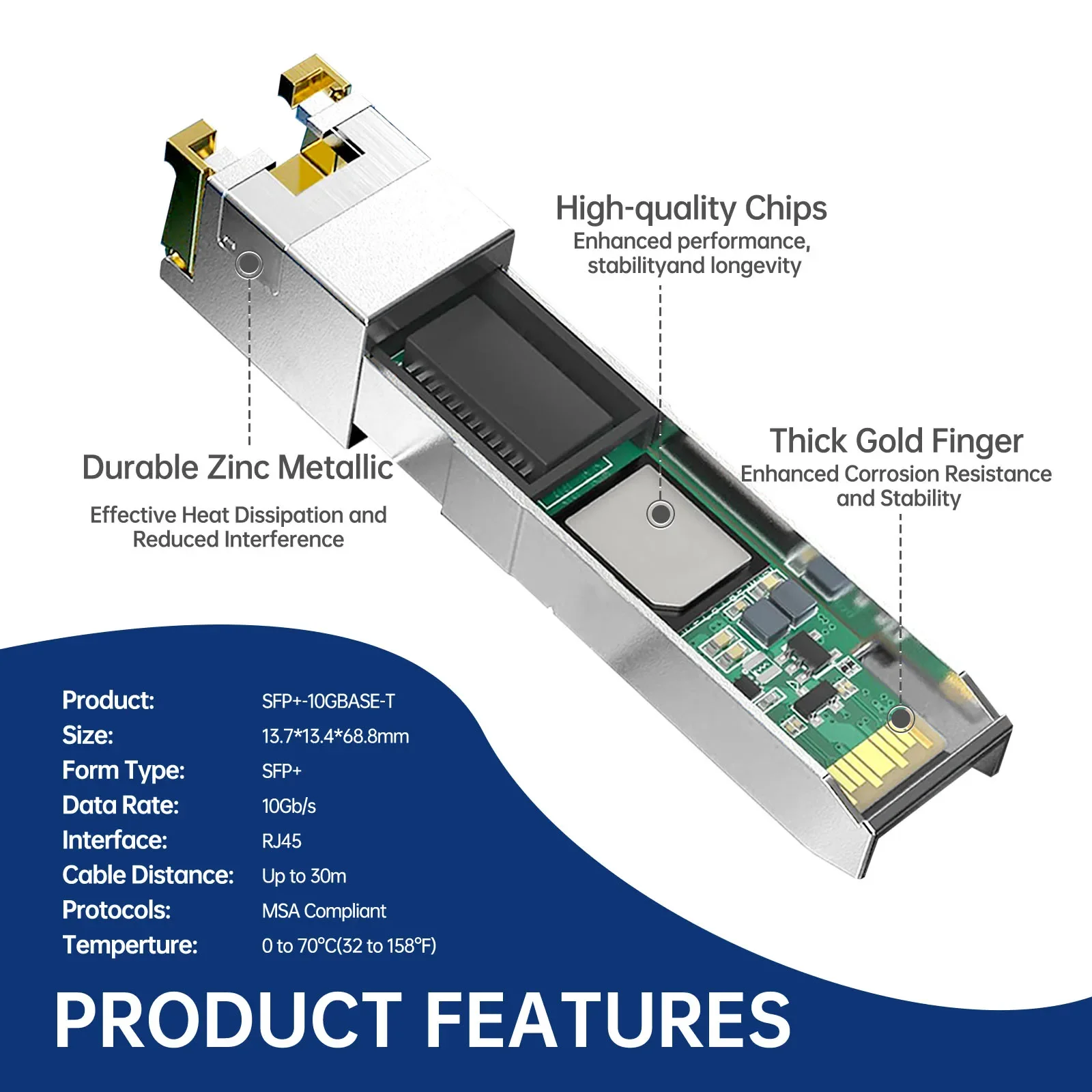 Natalink 10G/2,5/1,25G GBASE-T SFP+ zu RJ45 CAT.6a Transceiver Modul Auto-Negotiation Ethernet Modul SFP+ Kupfer Kabel Adapter