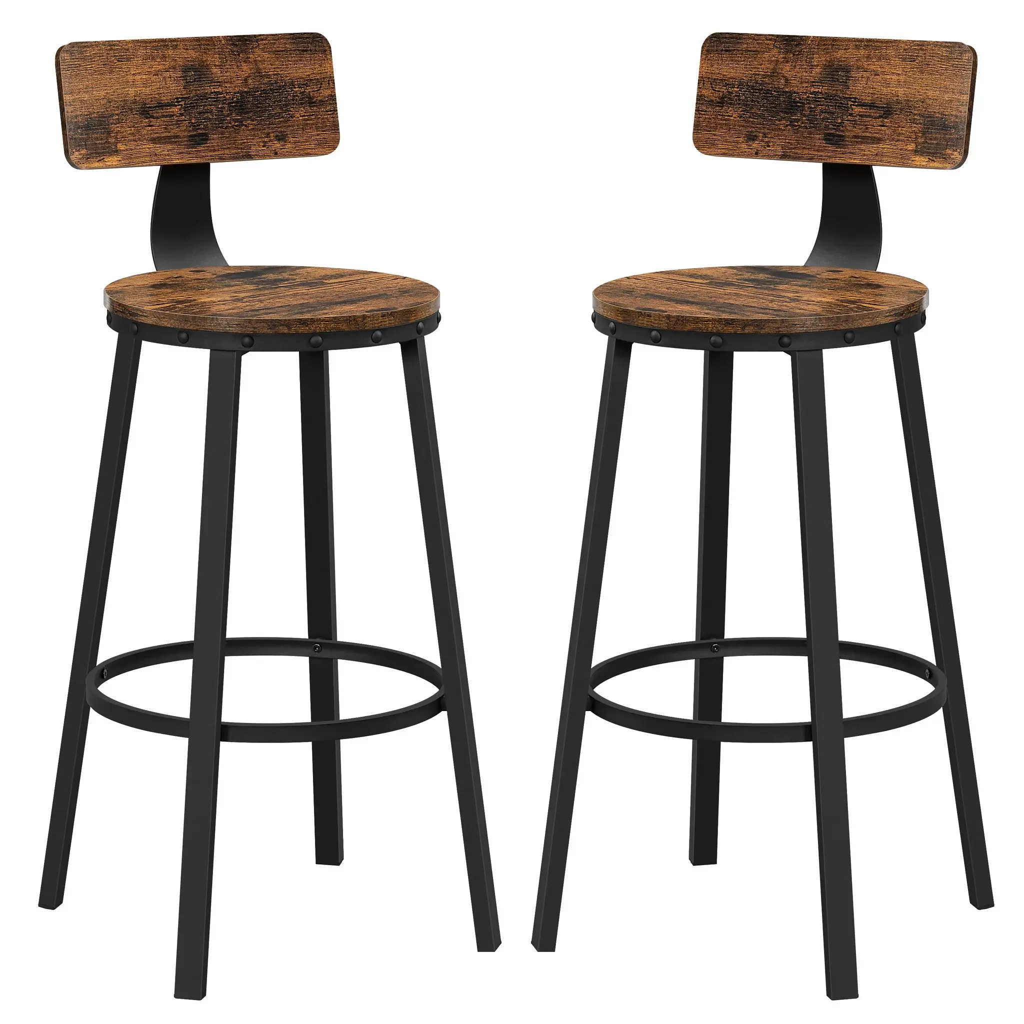 VASAGLE Barhocker, 2er Set, Barstuhl, Küchenstuhl mit Metallgestell, Sitzhöhe 73 cm, einfache Montage, Industrie-Design