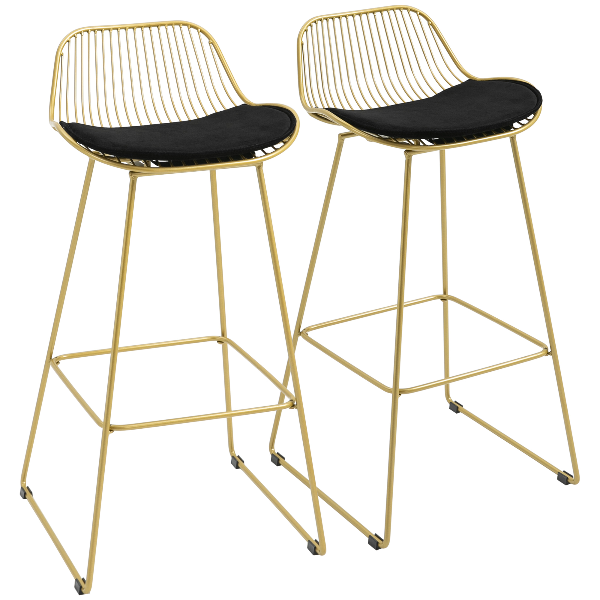 HOMCOM Juego de 2 Taburetes Altos de Cocina con Cojín 46,5x48x93 cm Dorado